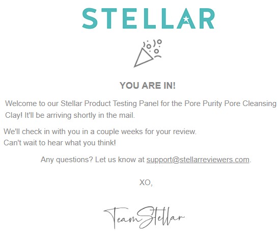 free product confirmation email stellar