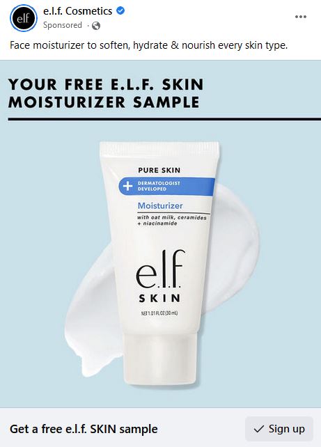free elf moisturizer sample