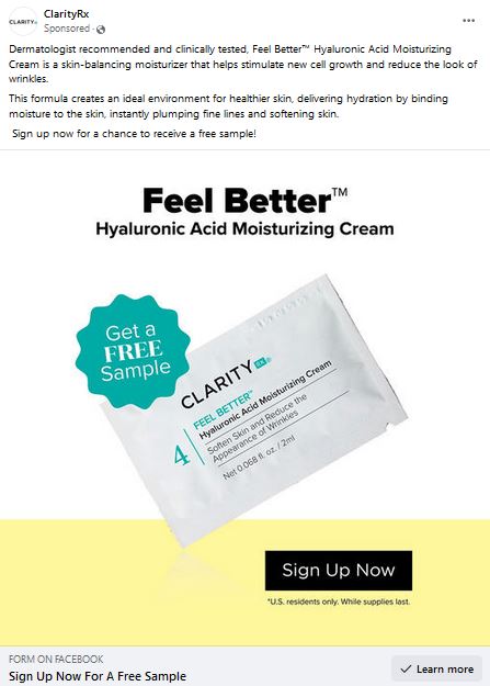 free clarity rx cream sample