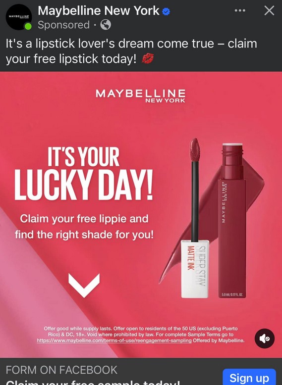 free maybelline lipstick