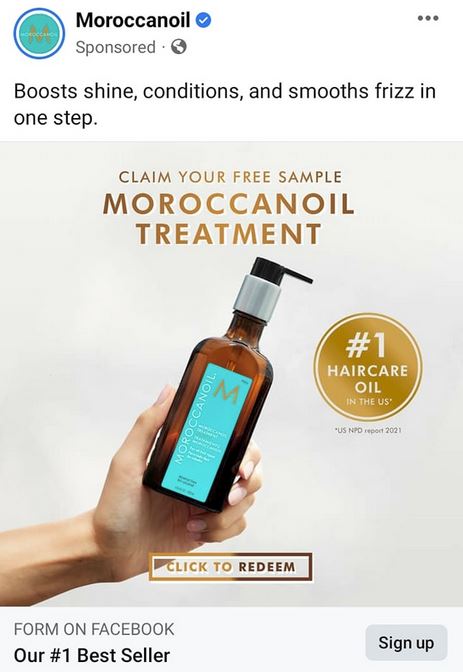 free moroccanoil hair oil sample