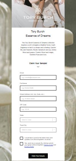 free eseence dreams tory burch sample