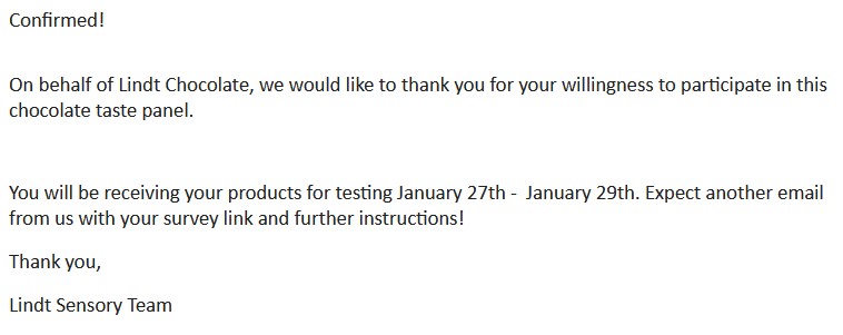 free lindt chocolate testing 0125