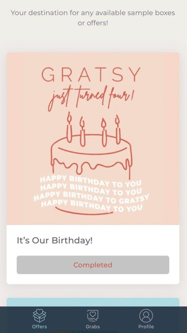 free gratsy birthday box
