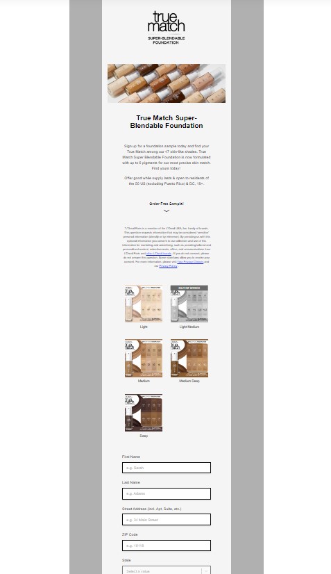 free loreal true match foundation sample request form
