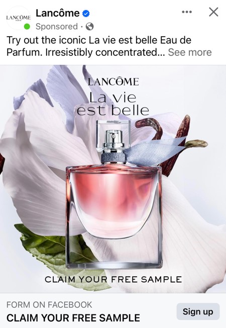 free lancome la vie est belle eau de parfum sample