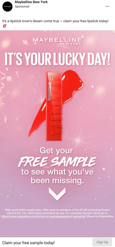 free maybelline lipstick sample