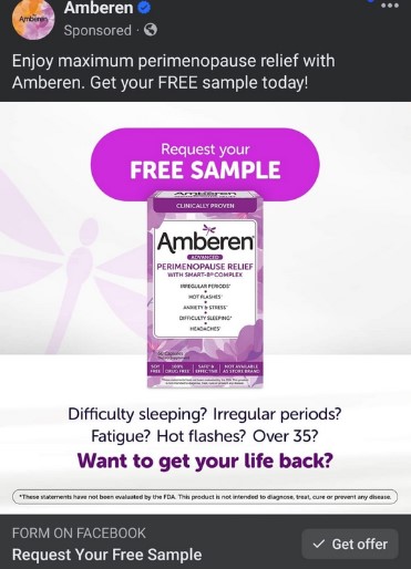 free amberen perimenopause relief sample