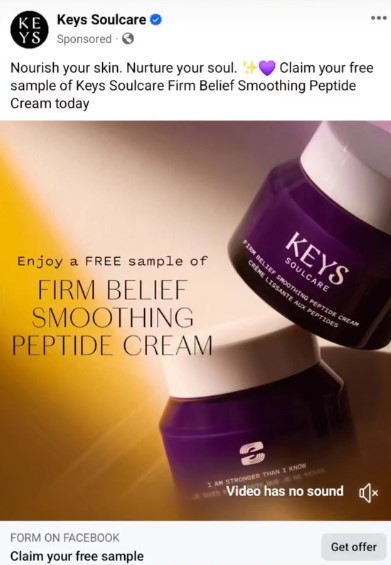 free keys soulcare firm belief smoothing peptide cream sample