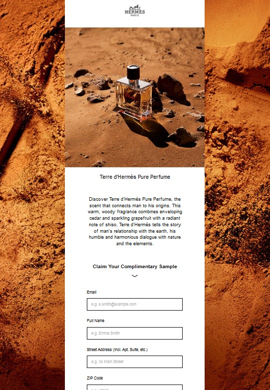 hermes perfume sample request form
