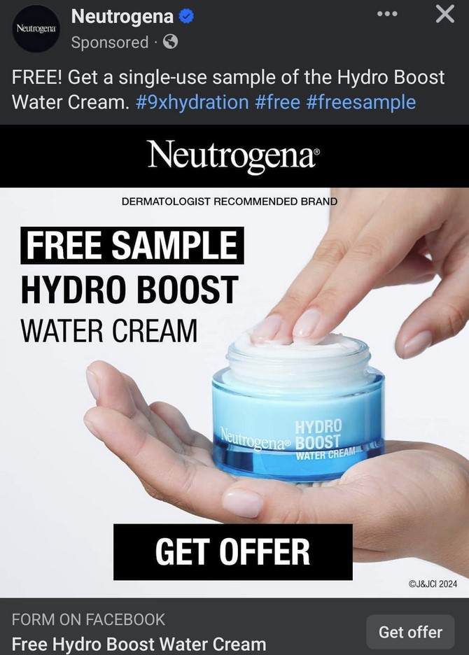 free neutrogena hydro boost cream sample