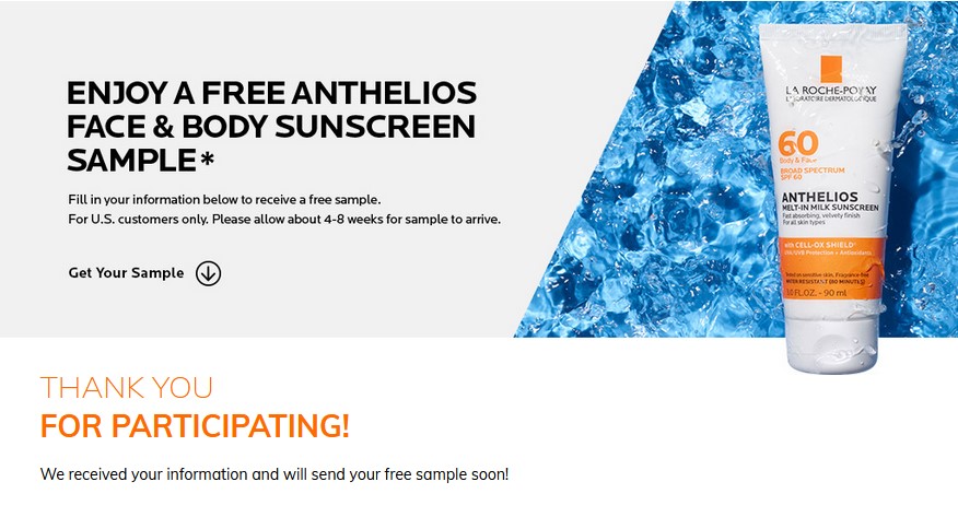 free la roche posay sample confirmation