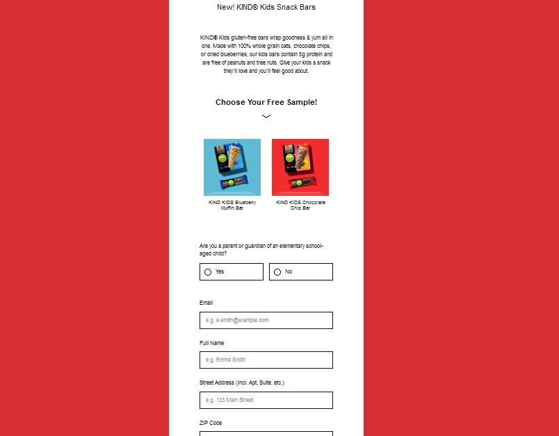 FREE Kind Kids Snack Bars By Mail