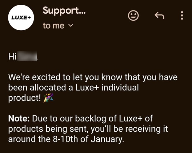 free luxe box confirmation