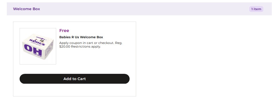add kohls baby box to cart