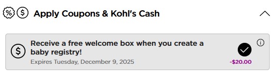apply your coupon for a free kohls baby box