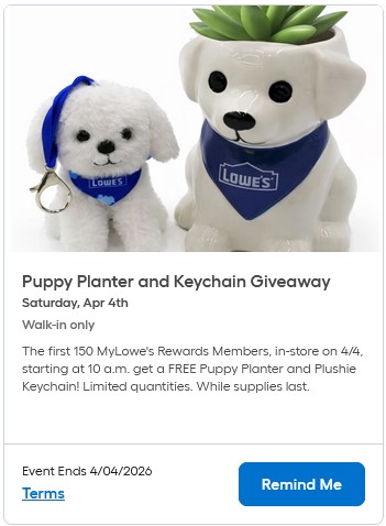 free puppy planter and keychain at lowes