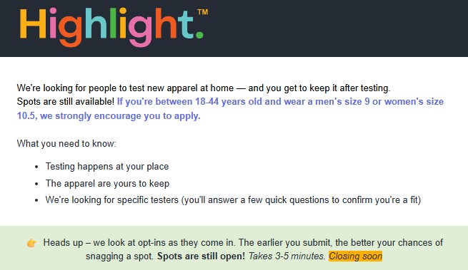 free apparel footwear from highlight