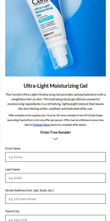 free cerave ultra light moisturizing gel sample request form