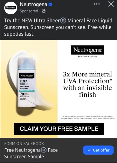 free neutrogena mineral face sunscreen sample