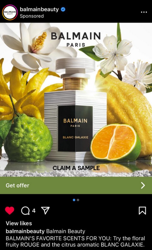 free balmain blanc galaxie sample