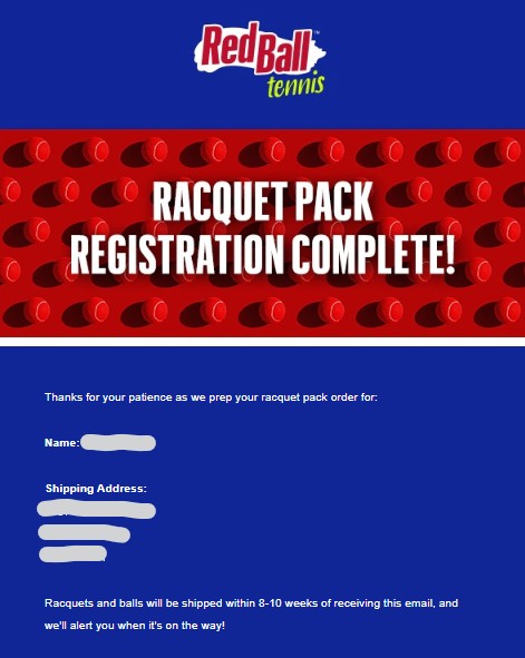 free tennis racquet confirmation