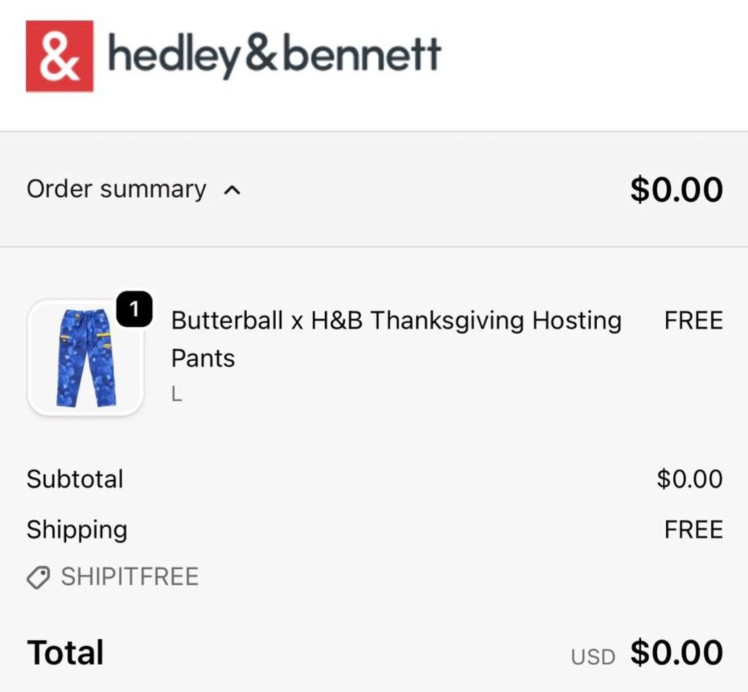 free butterball thanksgiving pants order confirmation