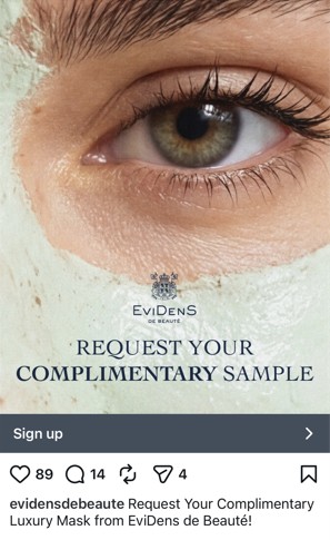 free evidens mask sample offer