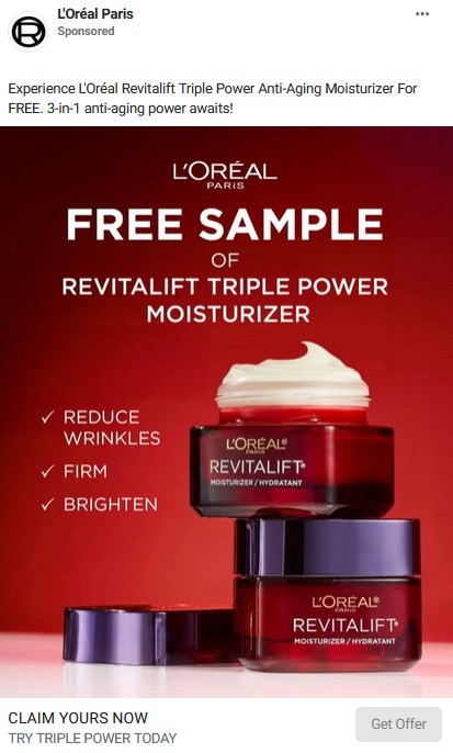 free loreal revitalift moisturizer sample offer