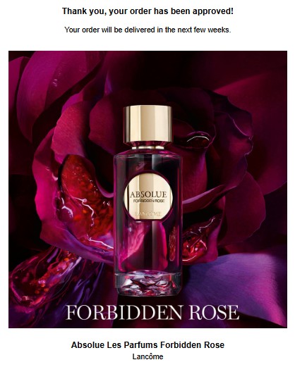 lancome forbidden rose free sample order confirmation