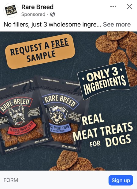 free bag of rare breed dog treats