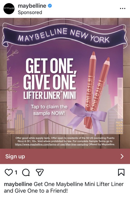 free maybelline lifter liner mini for you and a friend