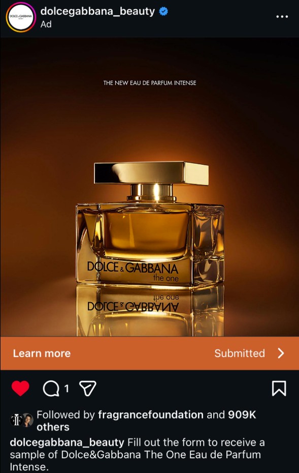 free d&G the one fragrance sample