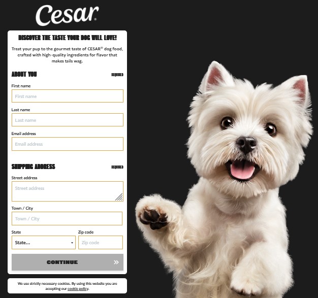 cesar dog food pouch sample request form