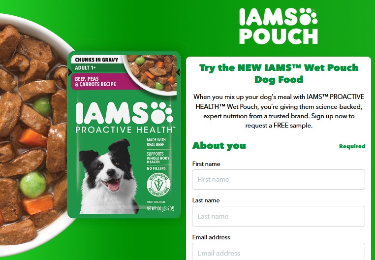 free iams pouch sample request form