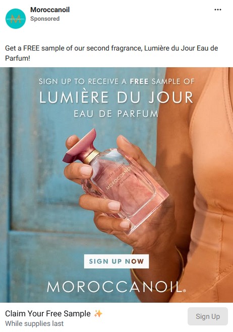 free moroccanoil lumiere du jour perfume sample