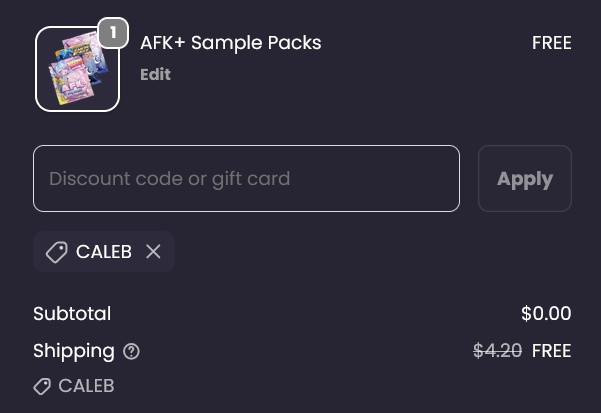 free afk sample pack confirmation