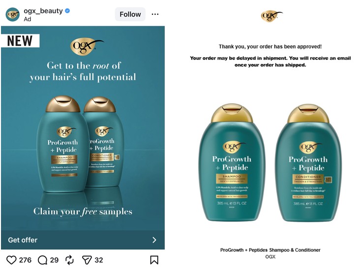 free ogx progrowth peptide shampoo conditioner samples offer