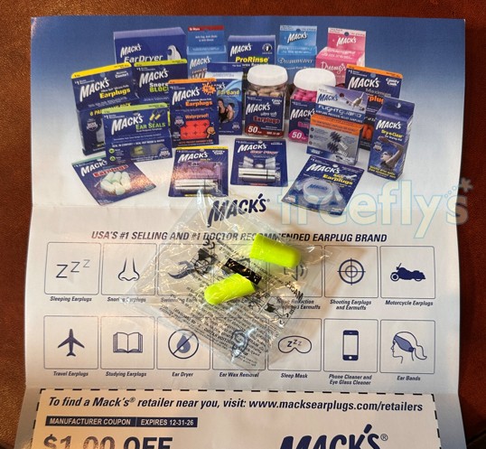 free pair of mack's ear plugs i received by mail
