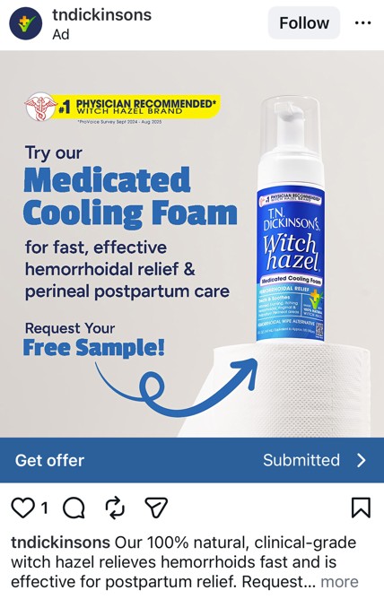 free tn dickinson medicated cooling foam sample offer