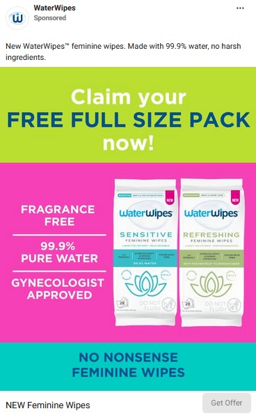 free WaterWipes Feminine Wipes Pack offer