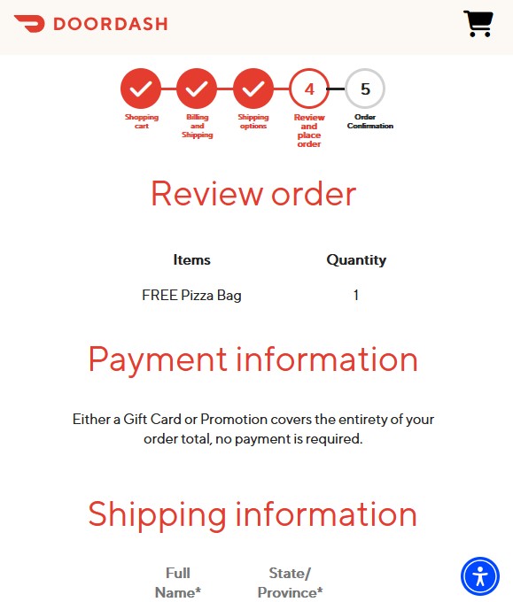 free doordash pizza bag