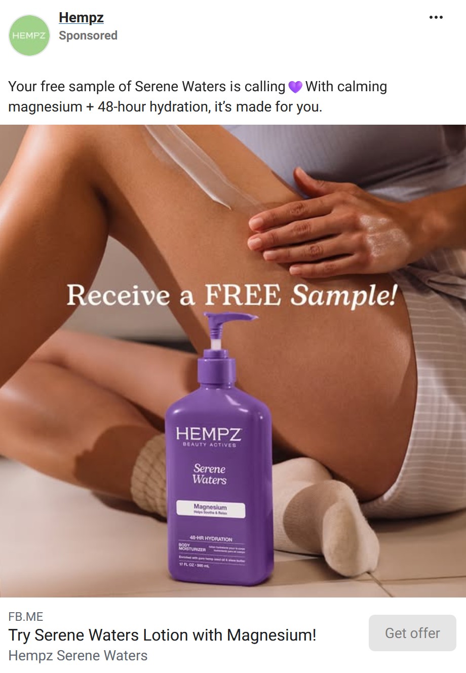 free hemp serene lotion sample offer