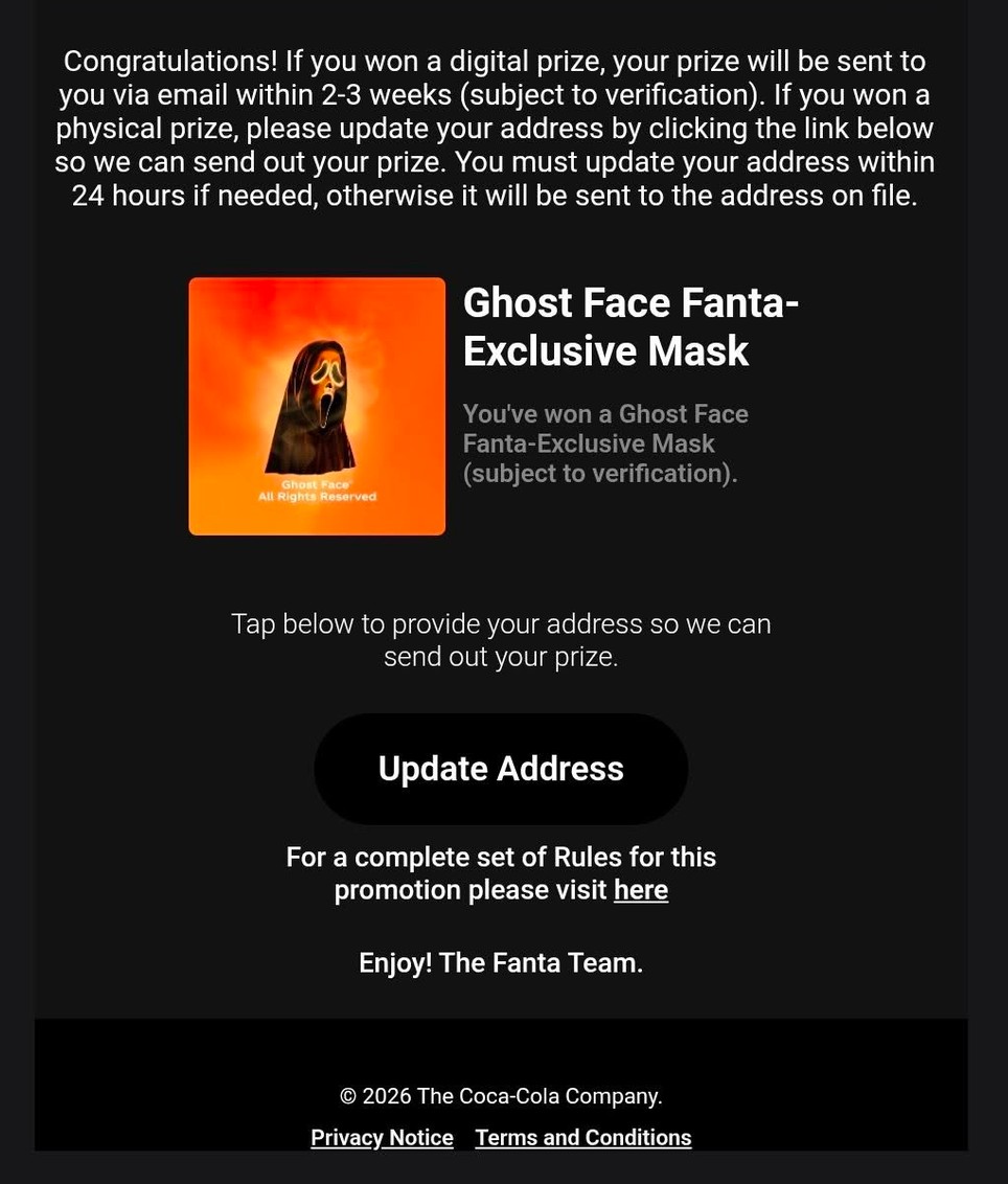 won free halloween fanta mask