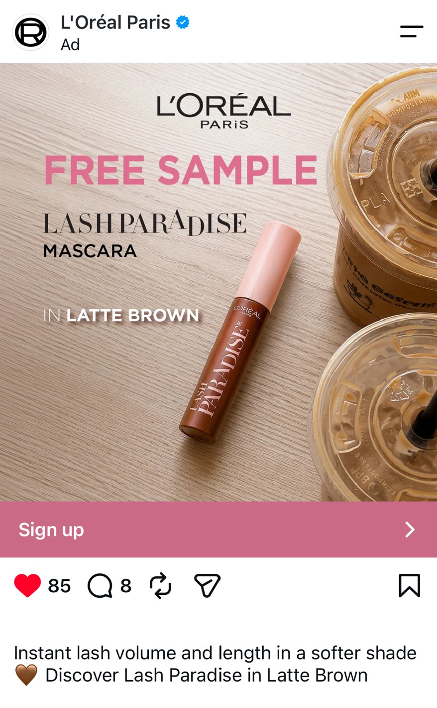 FREE L’Oréal Paris Lash Paradise Mascara Sample offer