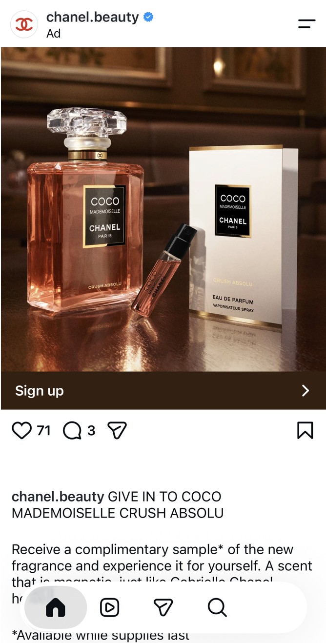 free chanel coco mademoiselle perfume sample offer