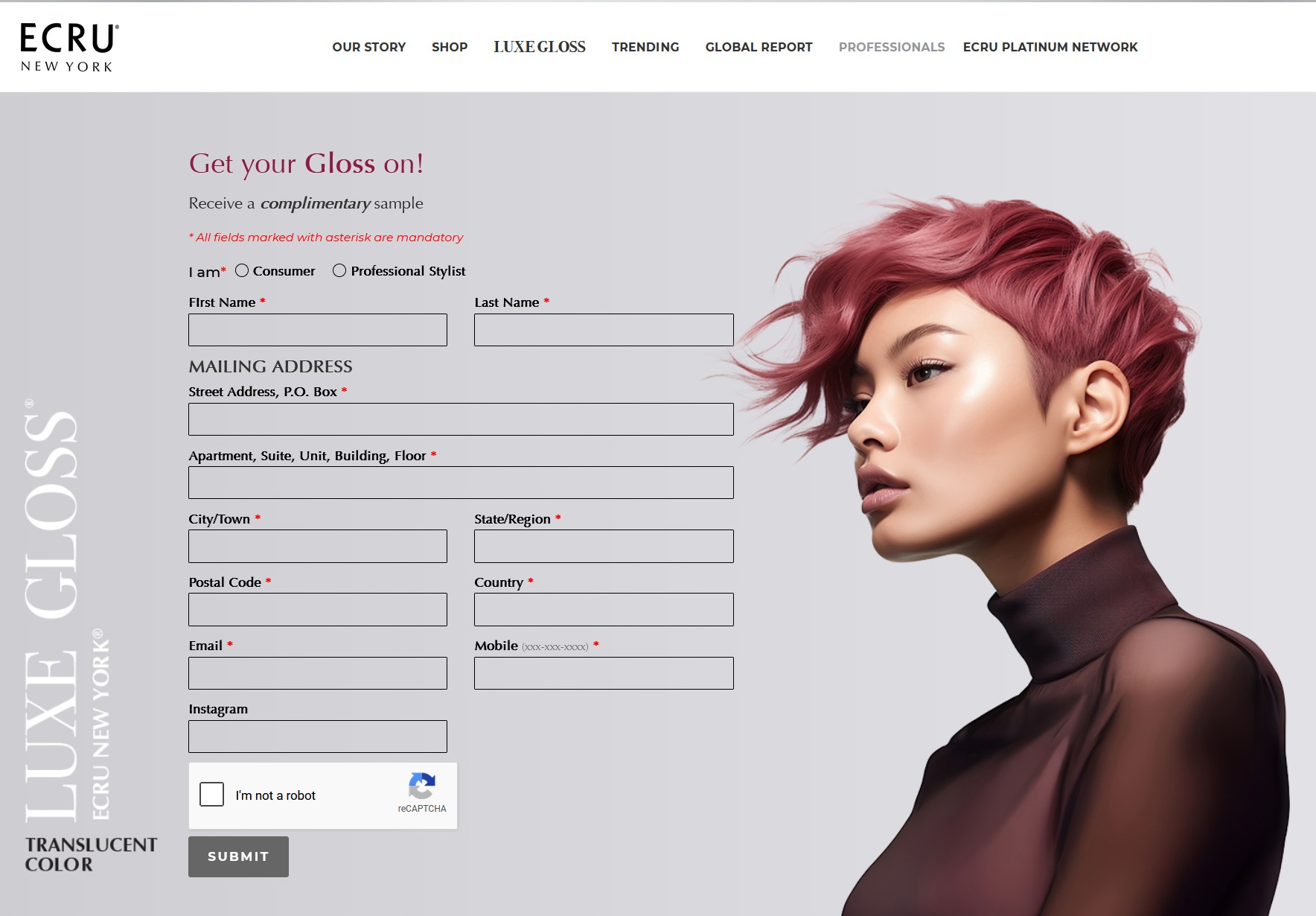 free ecru gloss sample signup form