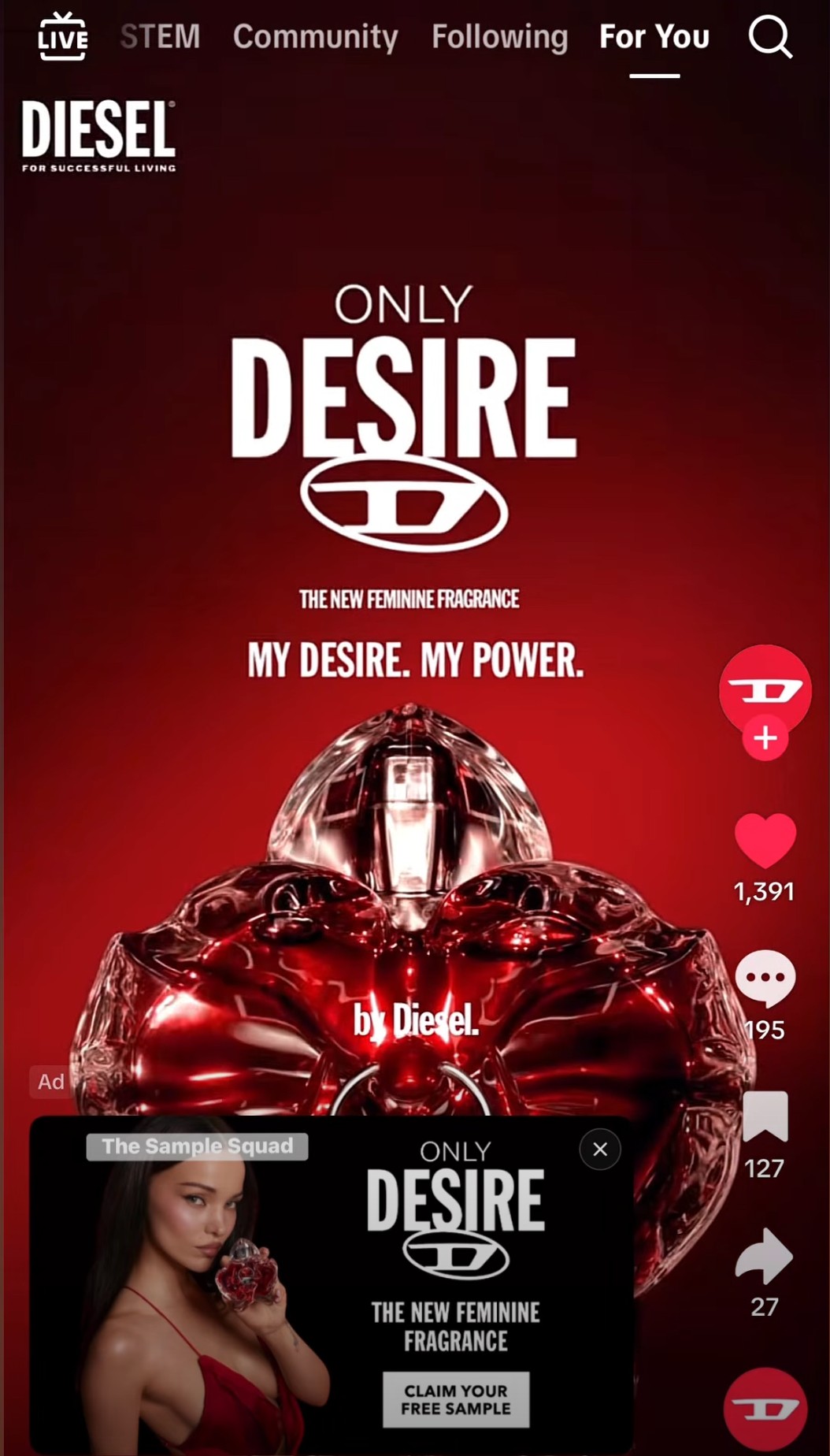 free sample offer diesel only desire