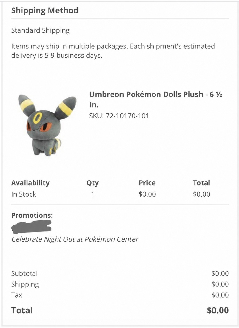free umbreon pokemon plush confirmation