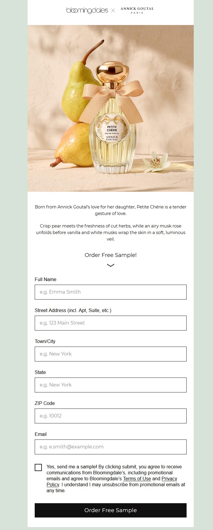 FREE Annick Goutal Petite Chérie Perfume Sample order form